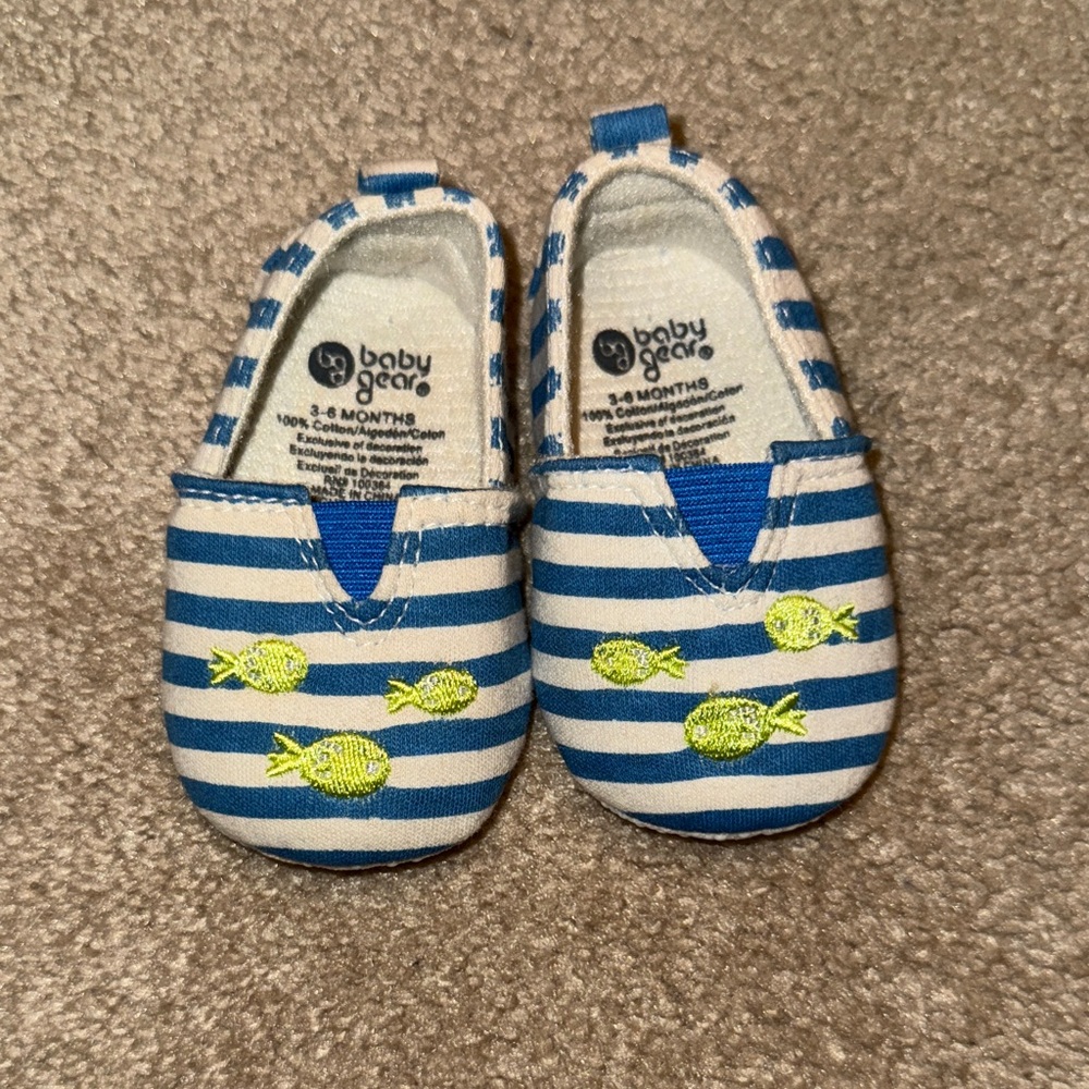 Baby Gear Blue and White Striped Baby Shoes